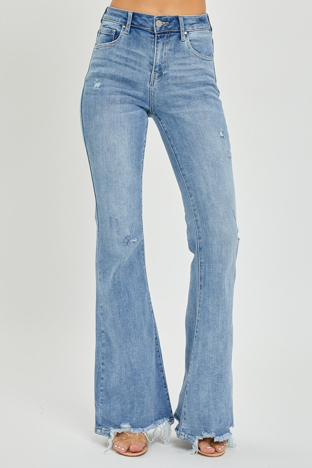 Full Size High Rise Frayed Hem Flare Jeans - The Daily Makeover