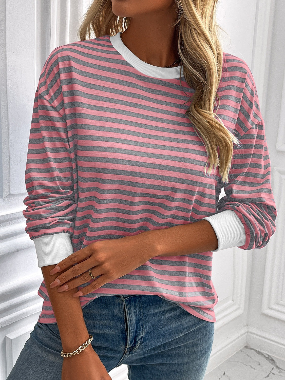 Ivy Lane Striped Round Neck Long Sleeve Sweatshirt - The Daily Makeover
