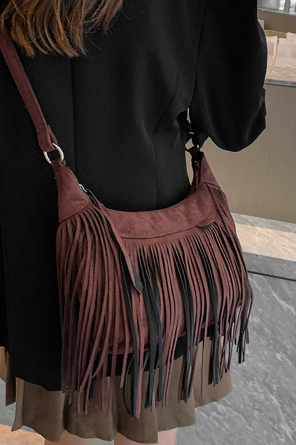 Suede Fringe Adjustable Strap Shoulder Bag - The Daily Makeover