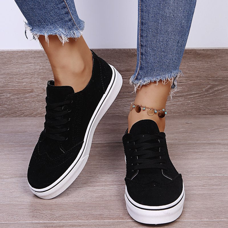Lace-Up Suedette Flat Sneakers - The Daily Makeover