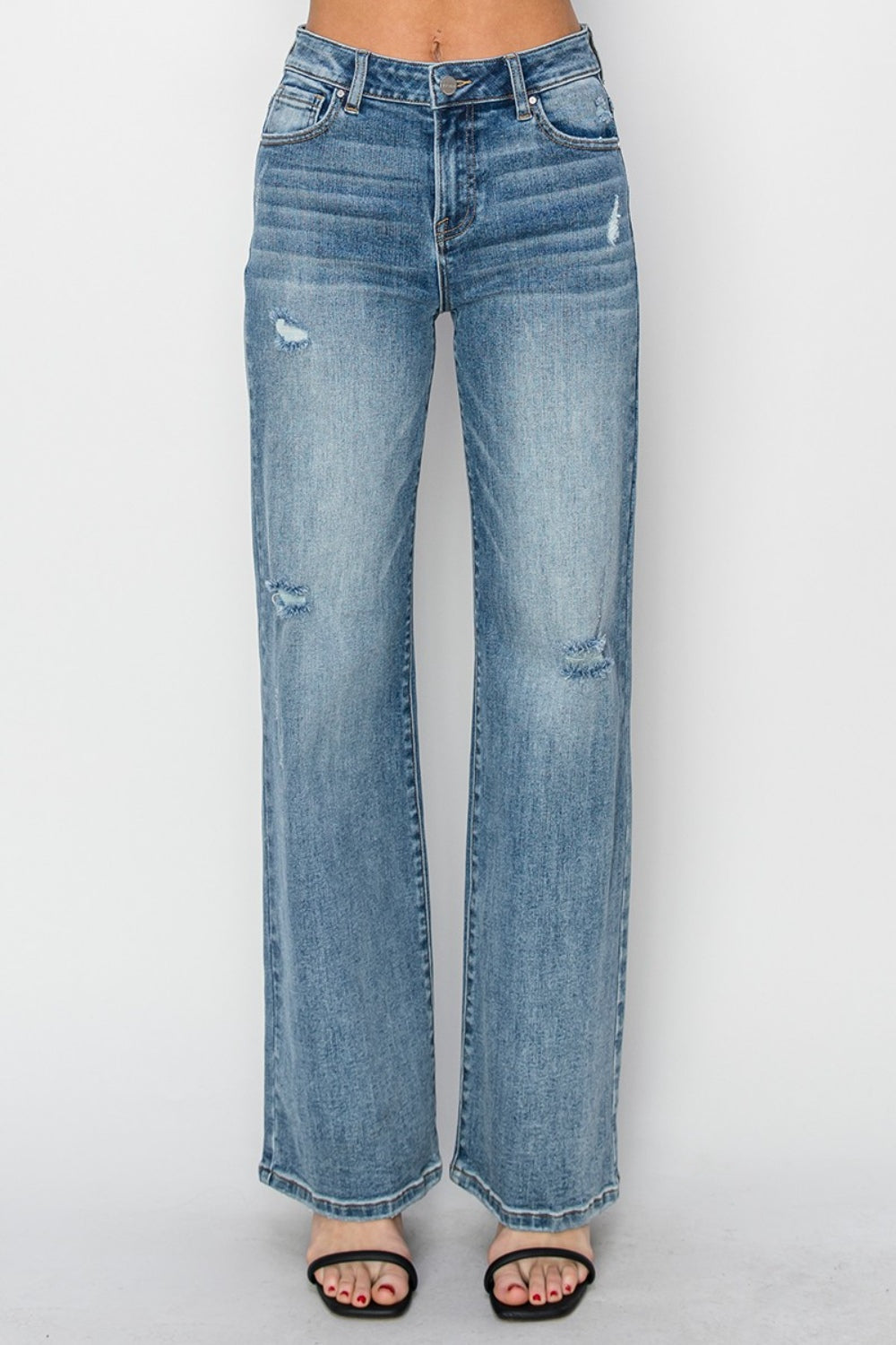 Full Size High Waist Distressed Wide Leg Jeans - The Daily Makeover