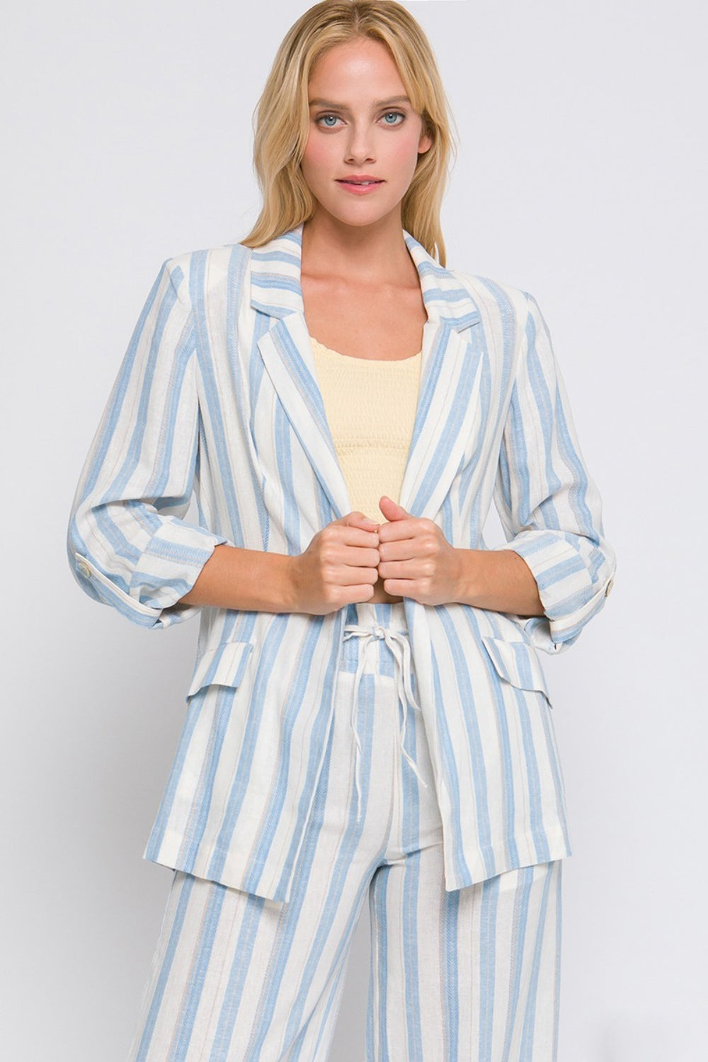 Love Tree Linen Woven Striped Blazer - The Daily Makeover