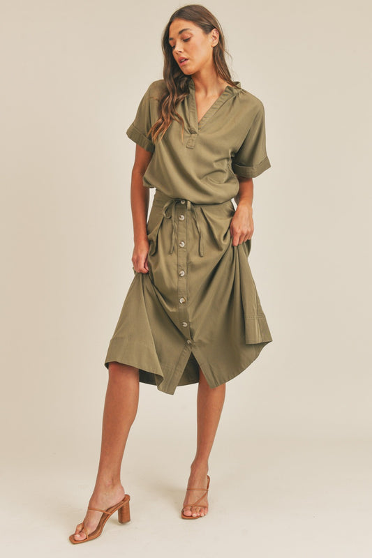 MABLE Short Sleeve Top and Button Down Midi Skirt Set - The Daily Makeover
