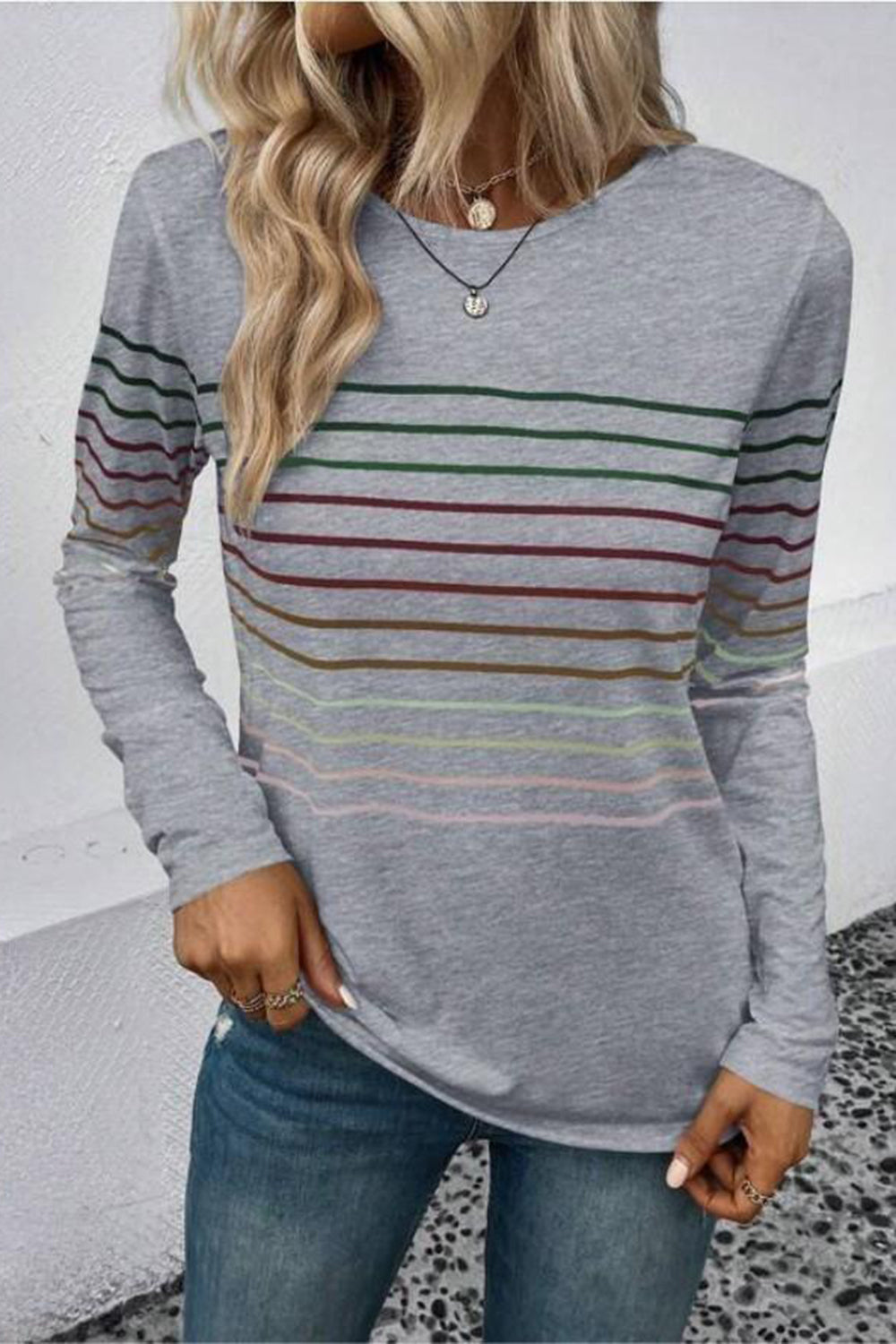 Striped Round Neck Long Sleeve T-Shirt - The Daily Makeover
