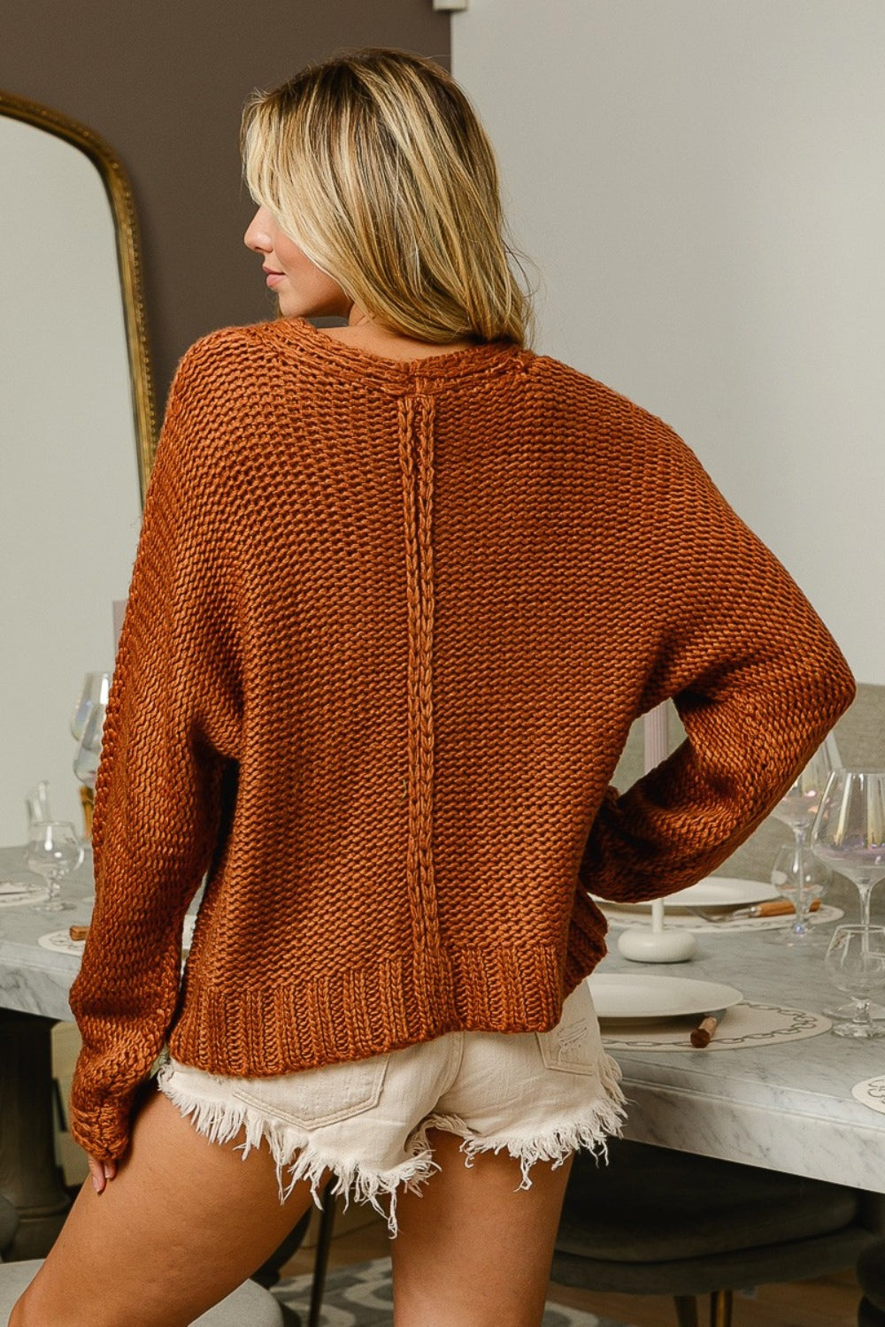 BiBi V-Neck Cable Knit Sweater - The Daily Makeover
