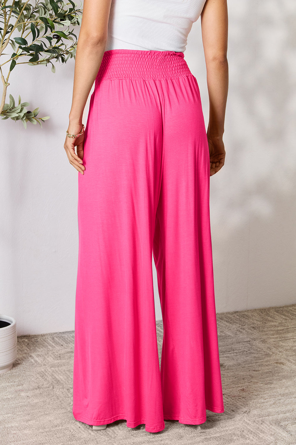 Double Take Full Size Smocked Wide Waistband Wide Leg Pants - The Daily Makeover