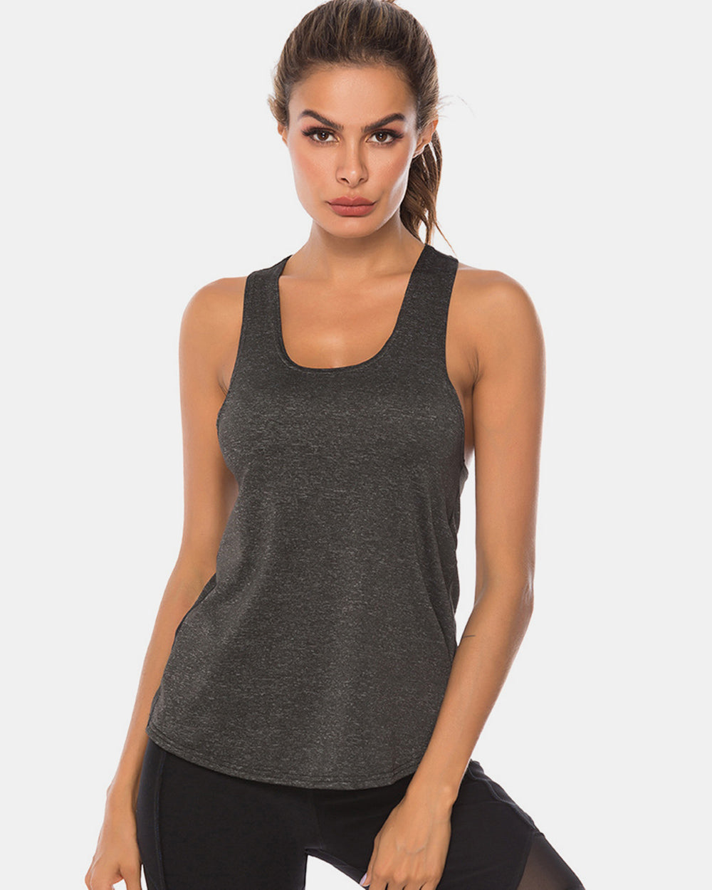 Full Size Scoop Neck Wide Strap Active Tank - The Daily Makeover