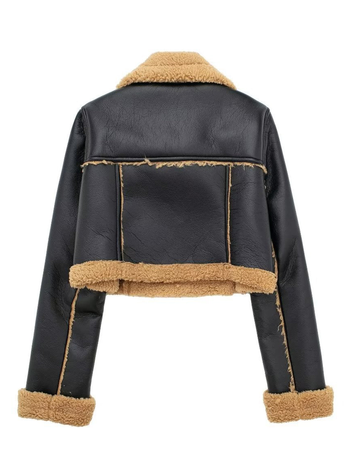 Collared Neck Long Sleeve Plush Cropped Jacket - The Daily Makeover