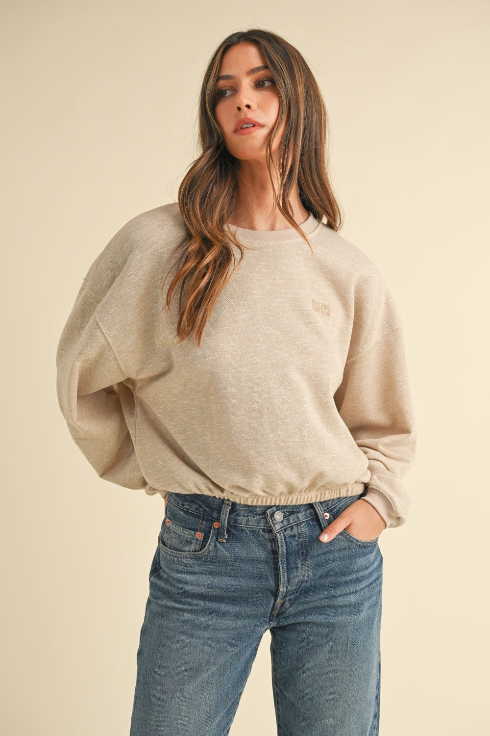 Mable Round Neck Letter Embroidery Crop Sweatshirt - The Daily Makeover