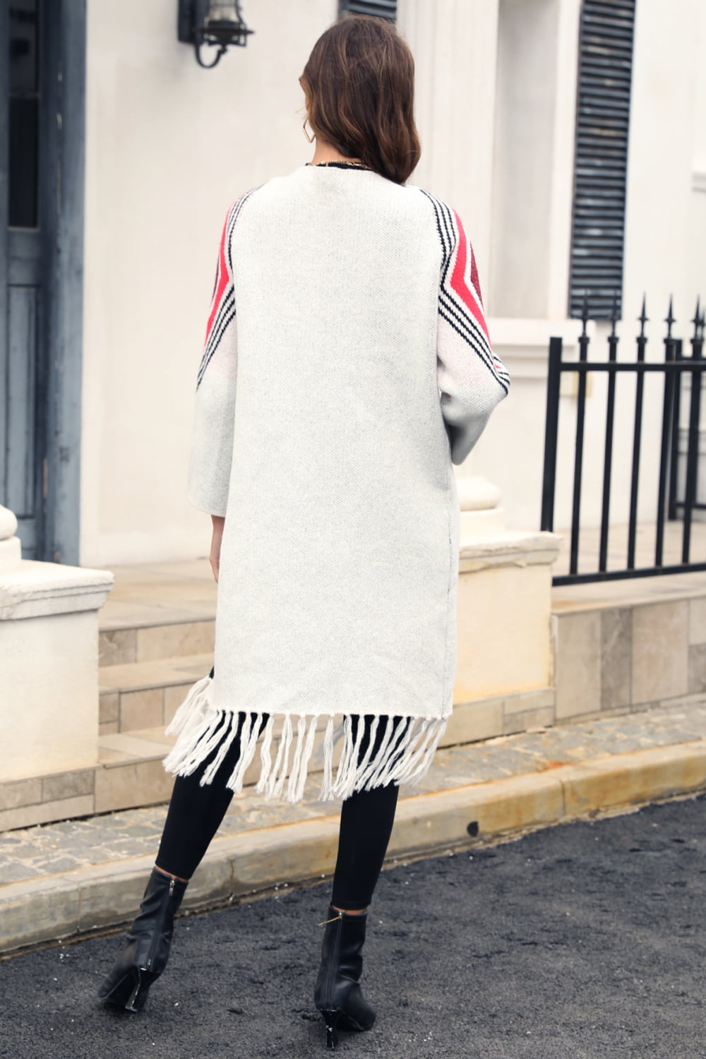 Angel Wings Geometric Fringe Hem Open Front Duster Cardigan - The Daily Makeover