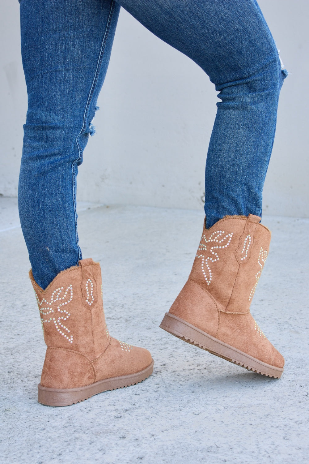 Forever Link Rhinestone Furry Flat Boots - The Daily Makeover