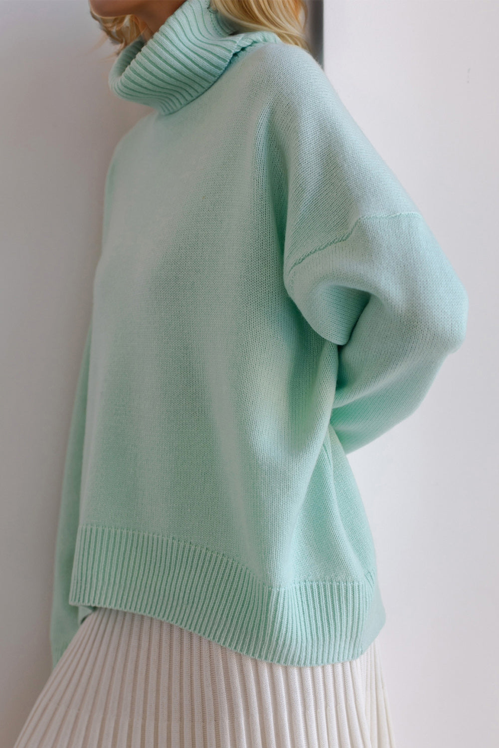 Turtleneck Dropped Shoulder Long Sleeve Sweater - The Daily Makeover