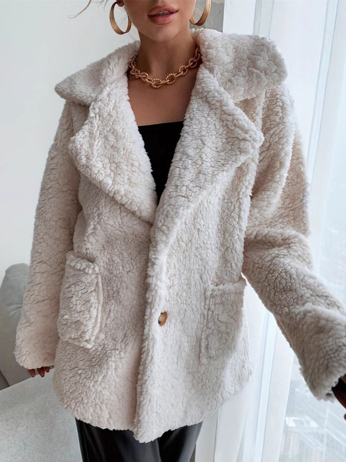 Fuzzy Open Front Long Sleeve Coat - The Daily Makeover