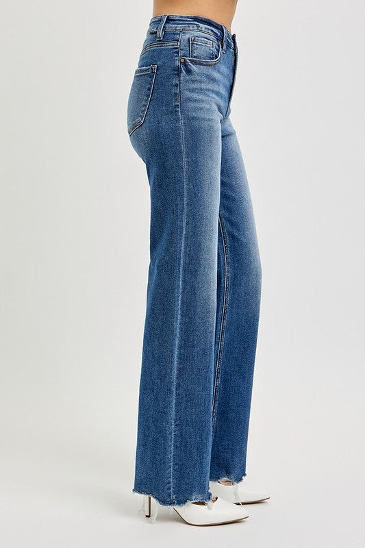 RISEN Tummy Control High Rise Raw Cut Jeans - The Daily Makeover