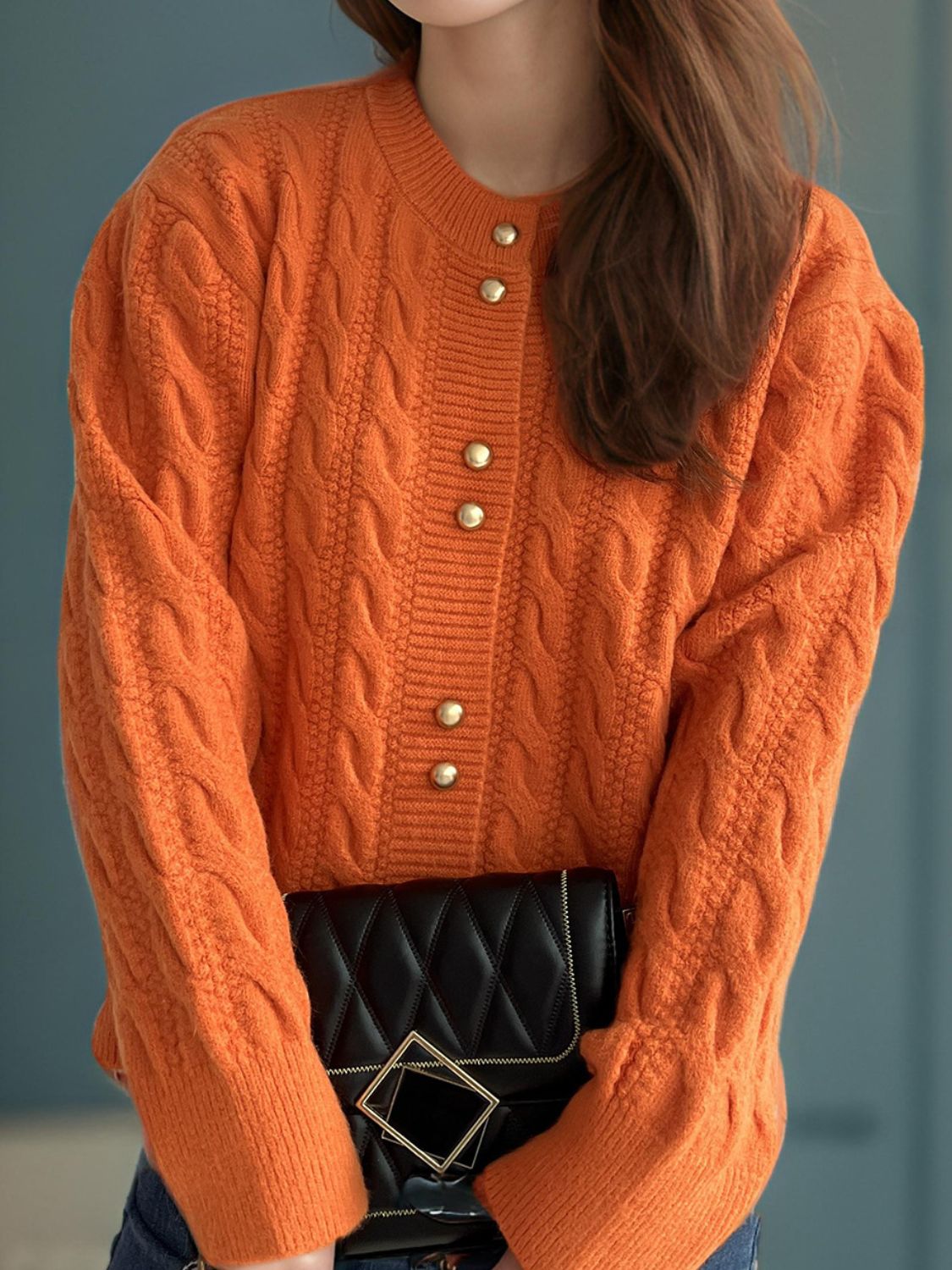 Cable-Knit Round Neck Long Sleeve Cardigan - The Daily Makeover