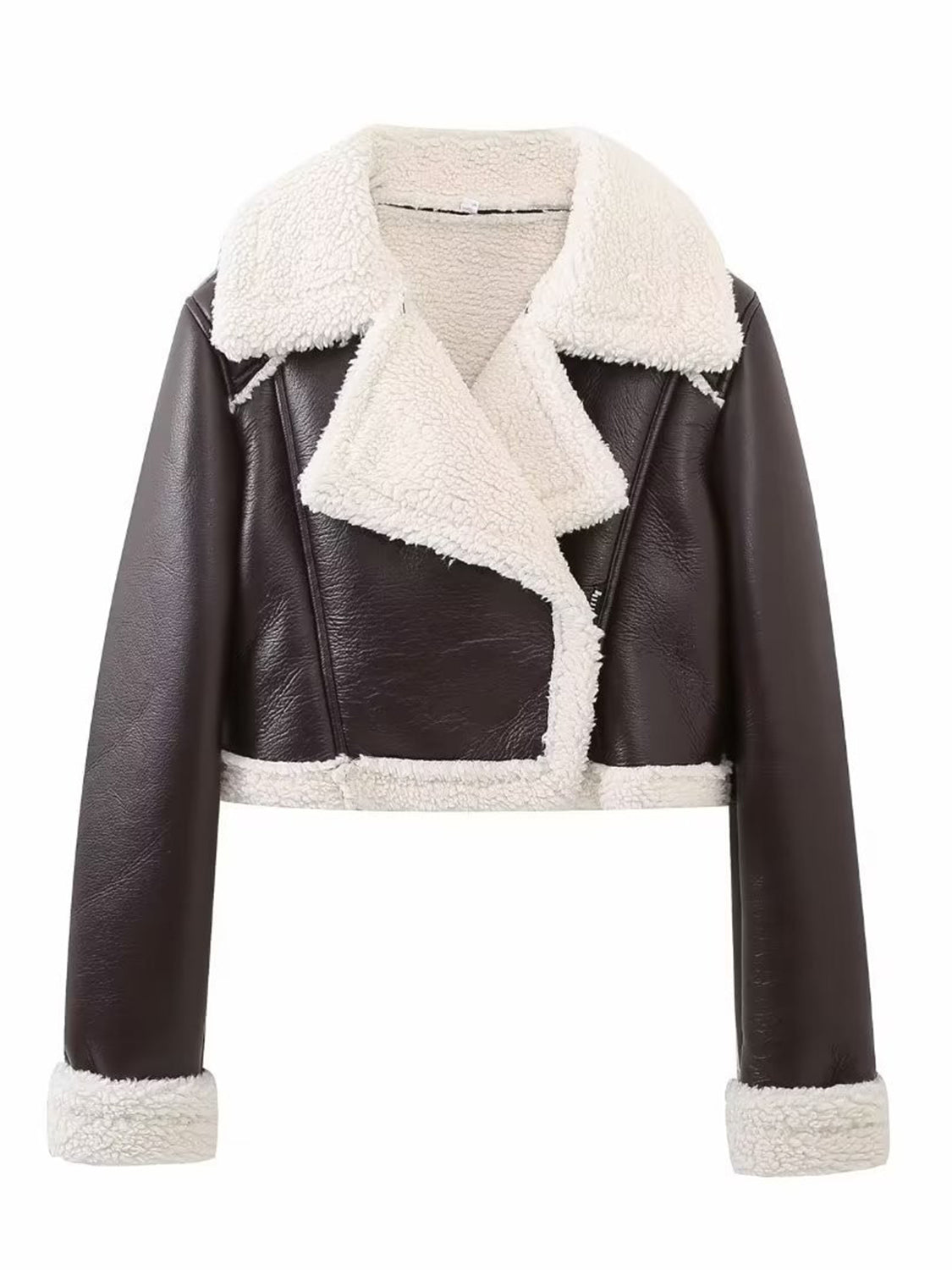 Collared Neck Long Sleeve Plush Cropped Jacket - The Daily Makeover