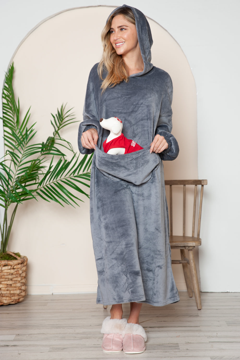 Double Take Full Size Pocketed Hooded Midi Lounge Dress - The Daily Makeover