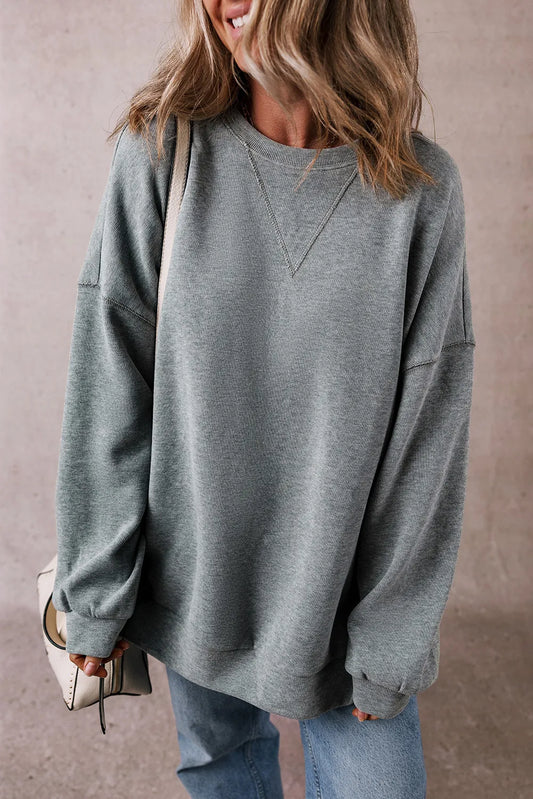 Slit Round Neck Long Sleeve Sweatshirt - The Daily Makeover