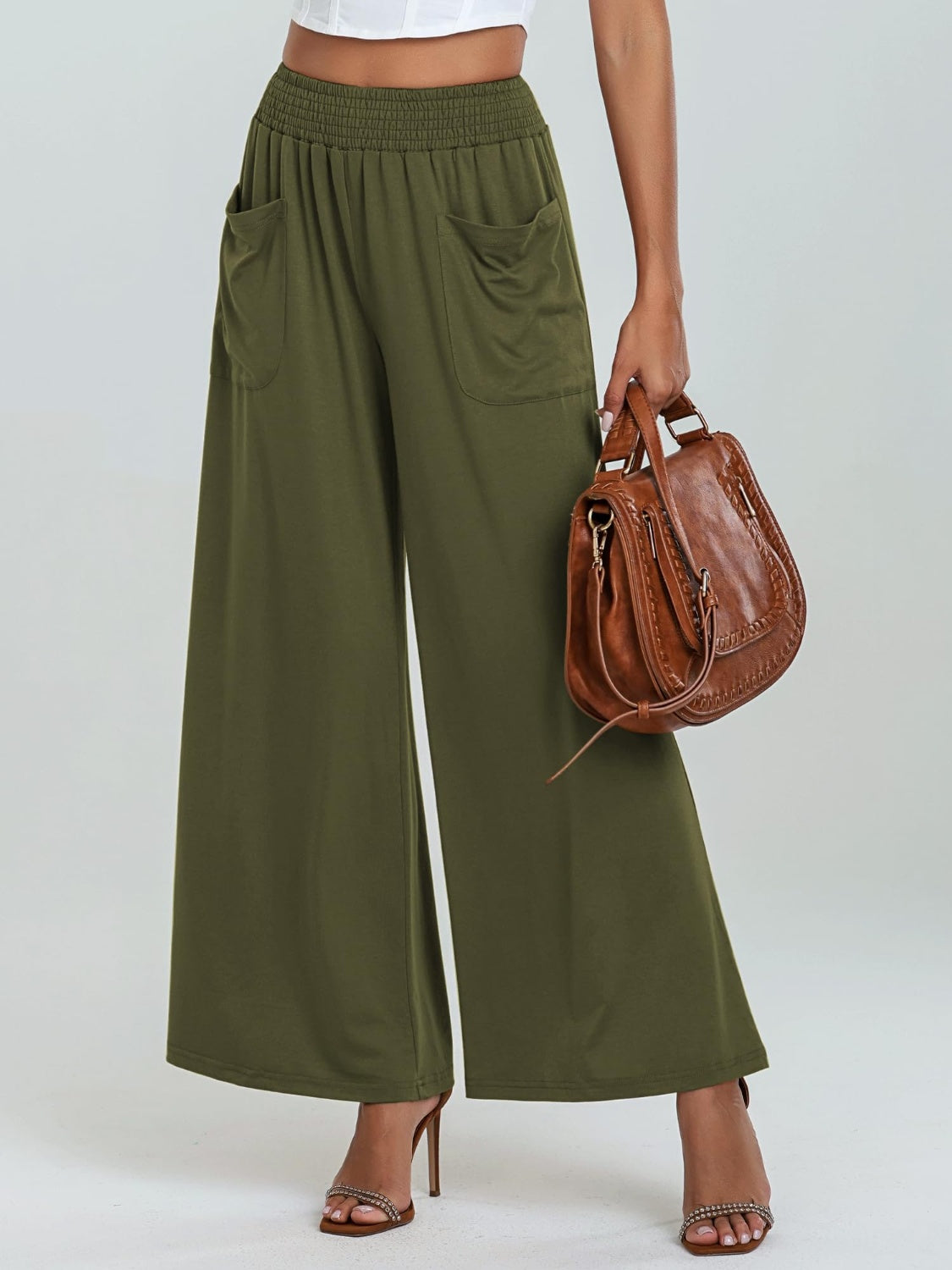 Pocketed Elastic Waist Wide Leg Pants - The Daily Makeover