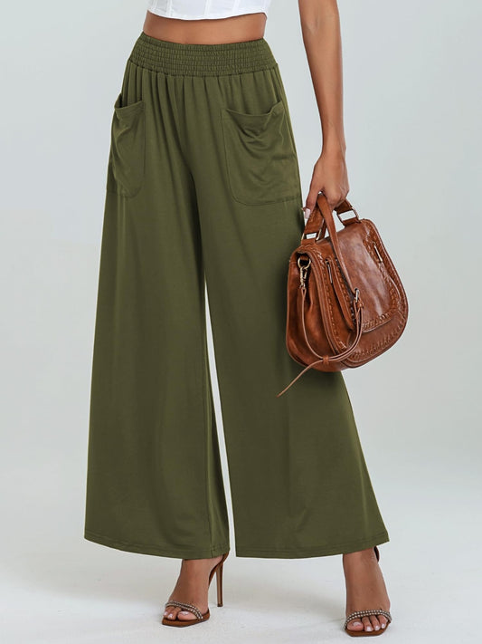 Pocketed Elastic Waist Wide Leg Pants - The Daily Makeover