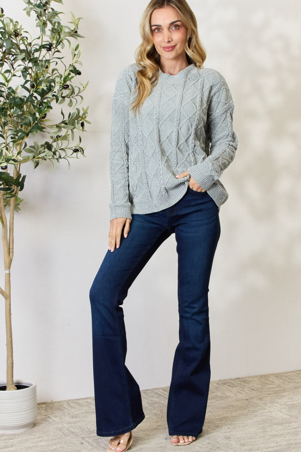 BiBi Cable Knit Round Neck Sweater - The Daily Makeover
