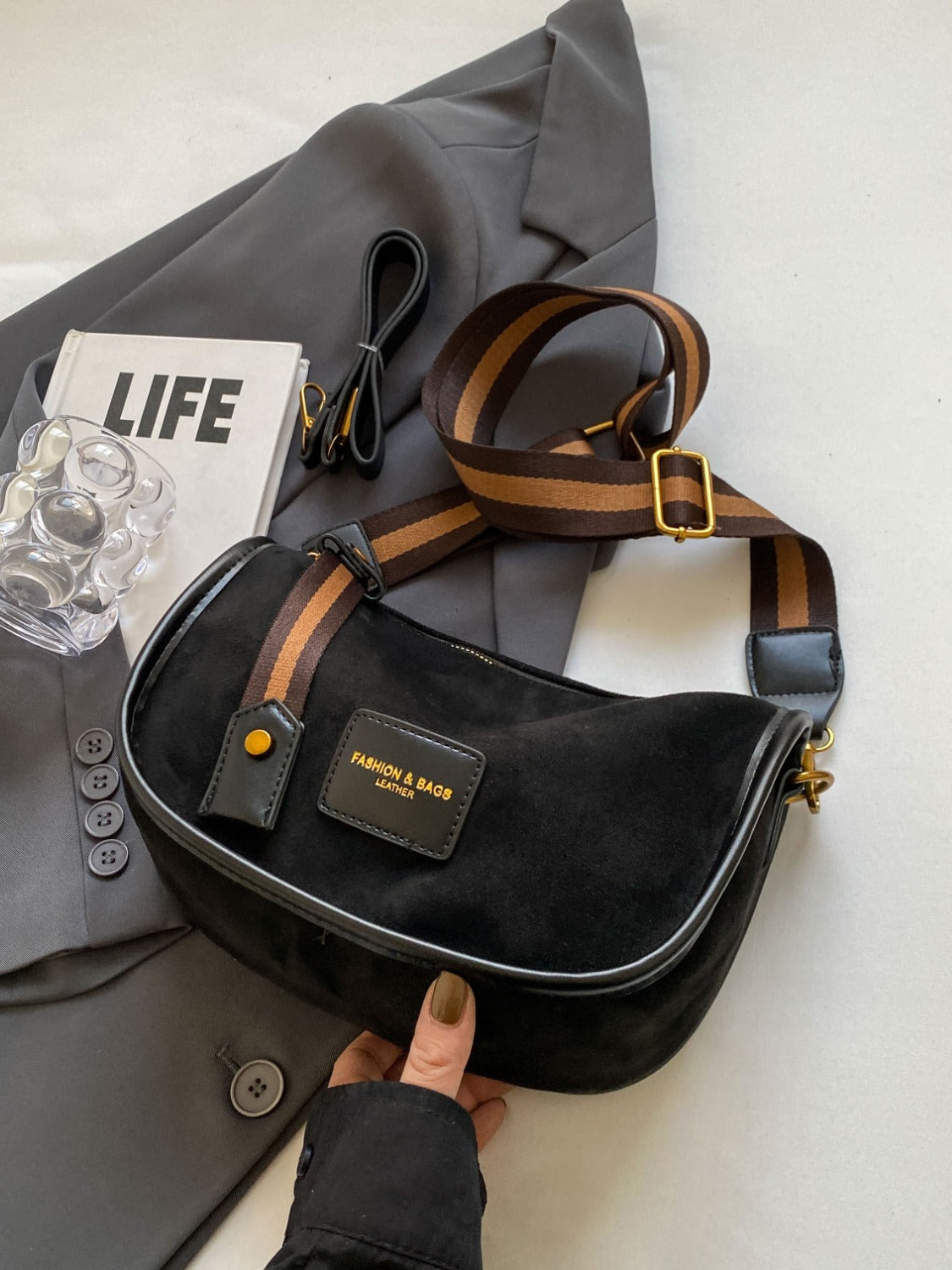 Suede Adjustable Strap Shoulder Bag - The Daily Makeover