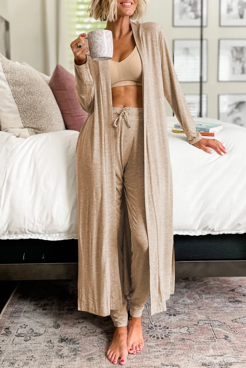 Open Front Long Sleeve Cardigan and Pants Lounge Set - The Daily Makeover