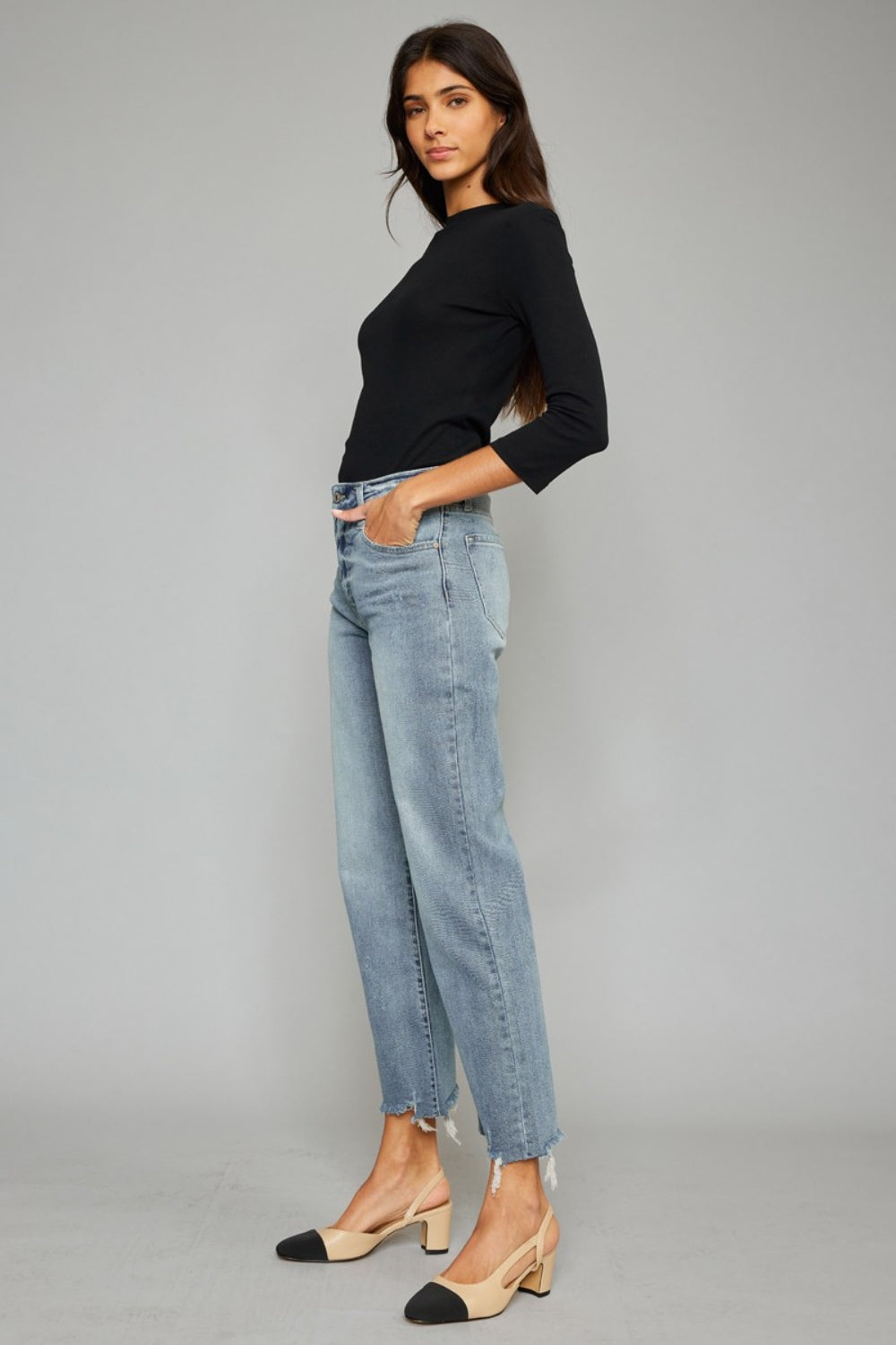 Kancan High Waist Raw Hem Cropped Wide Leg Jeans - The Daily Makeover
