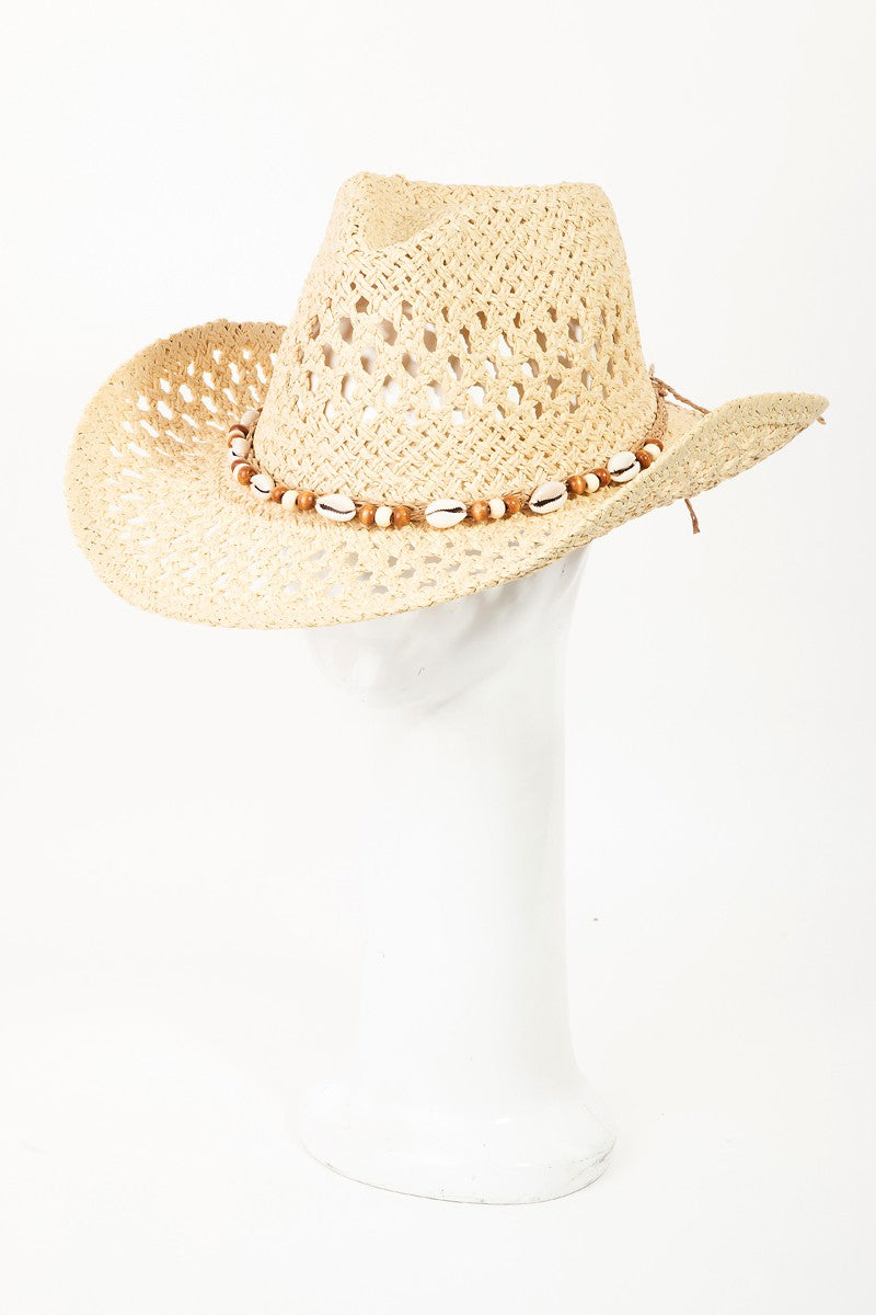 Fame Cowrie Shell Beaded String Straw Hat - The Daily Makeover