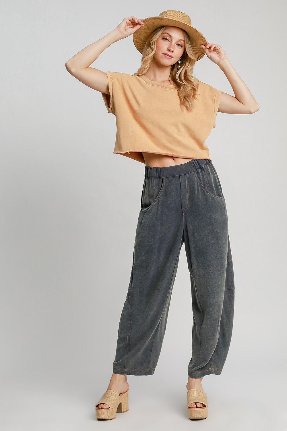 Umgee Elastic Waist Baggy Fit Pants with Pockets - The Daily Makeover