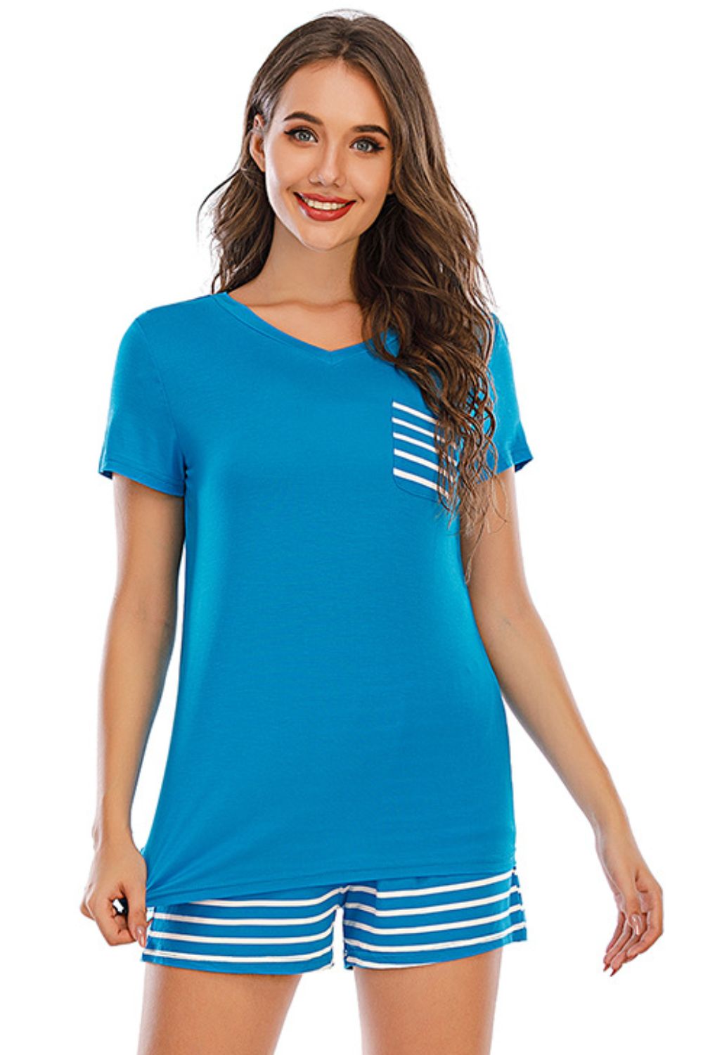 Striped Short Sleeve Top and Shorts Lounge Set - The Daily Makeover