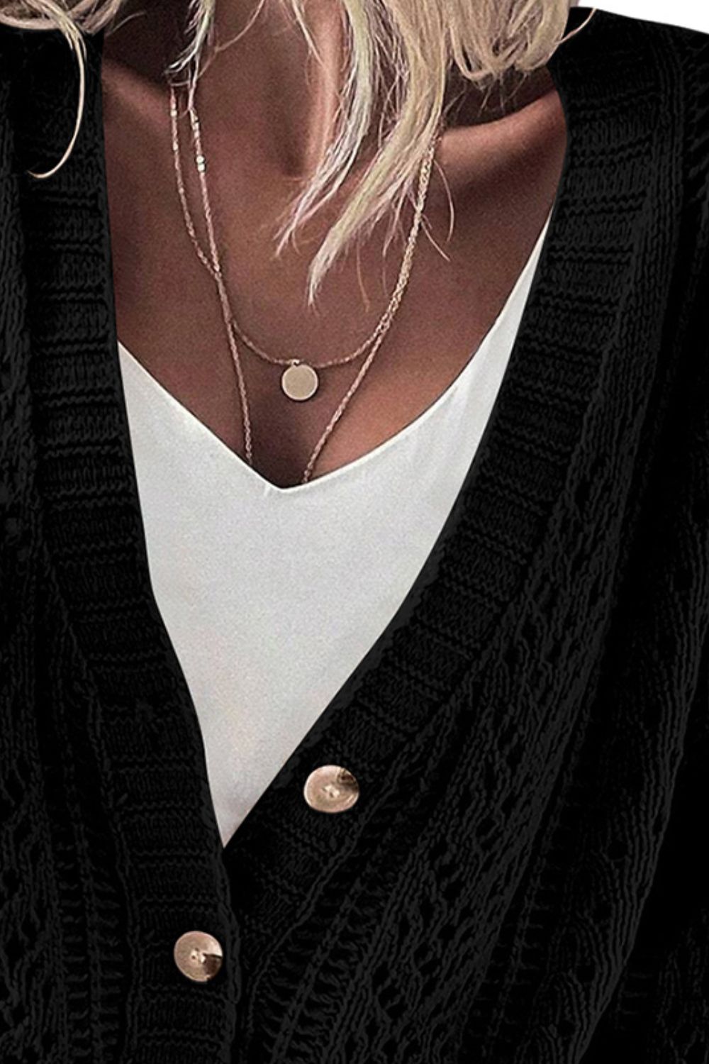 Openwork Button Up Long Sleeve Cardigan - The Daily Makeover