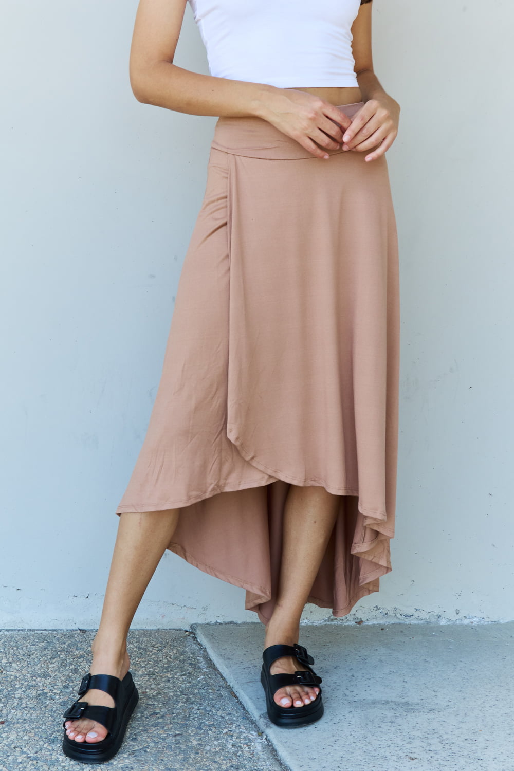 Ninexis First Choice High Waisted Flare Maxi Skirt in Camel - The Daily Makeover