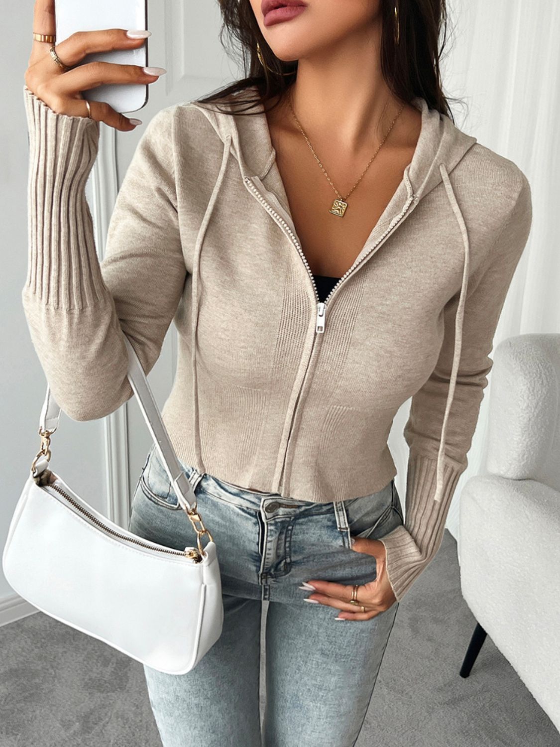 Devine Drawstring Zip Up Hooded Cardigan - The Daily Makeover