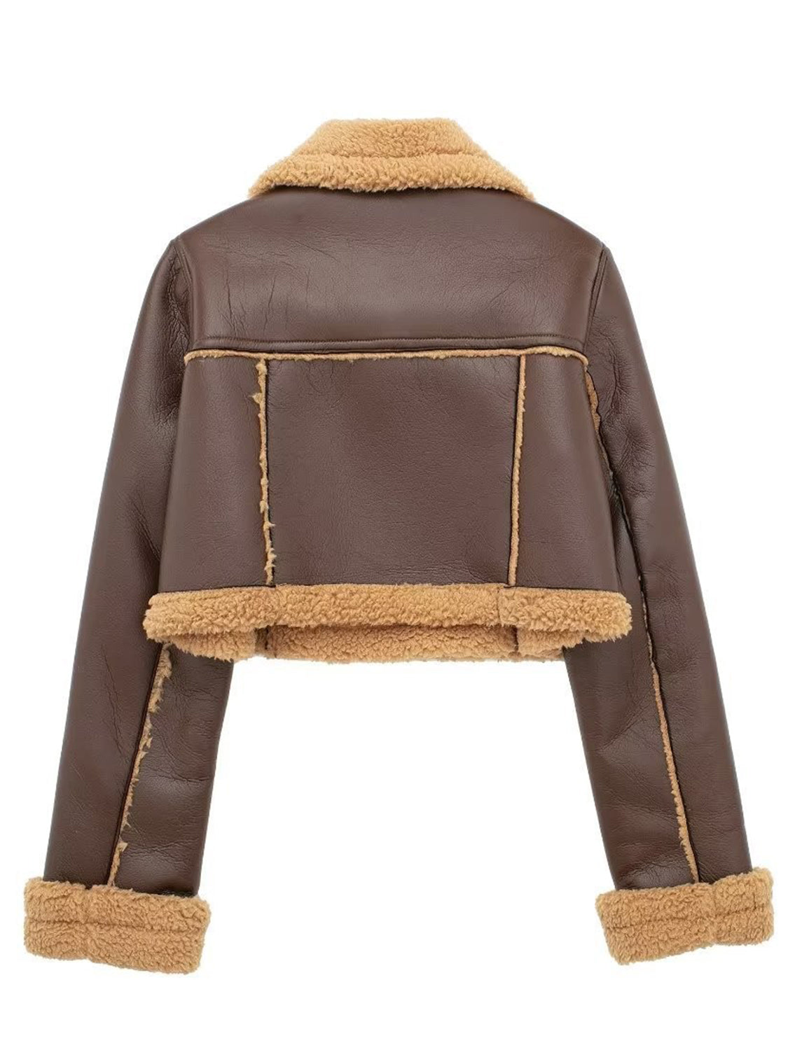 Collared Neck Long Sleeve Plush Cropped Jacket - The Daily Makeover