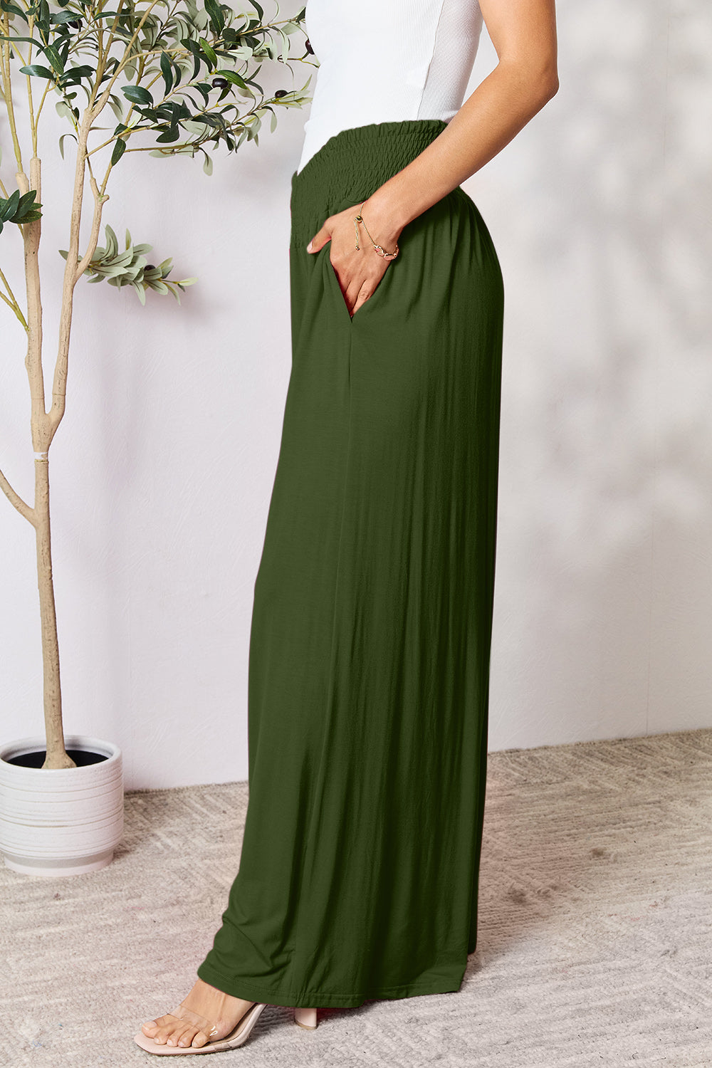 Double Take Full Size Smocked Wide Waistband Wide Leg Pants - The Daily Makeover