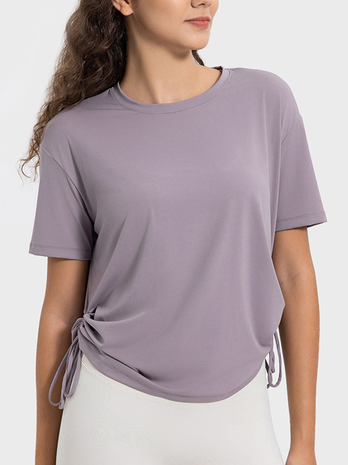 Drawstring Round Neck Short Sleeve Active T-Shirt - The Daily Makeover