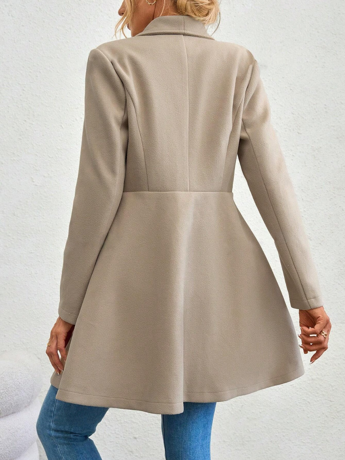 Collared Neck Button Up Long Sleeve Coat - The Daily Makeover