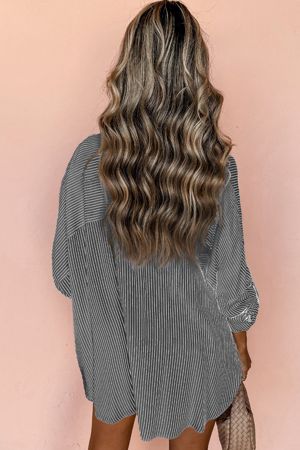 Black Stripe Roll-tab Sleeve Pocketed Tunic Shirt - The Daily Makeover
