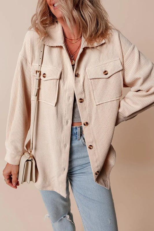 Pocketed Button Up Dropped Shoulder Shacket - The Daily Makeover