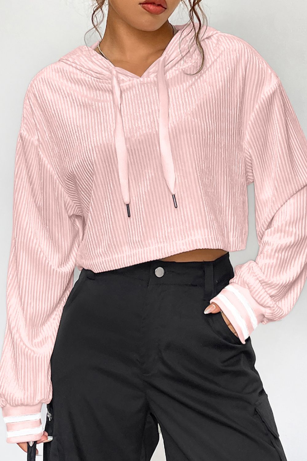 Drawstring Drop Shoulder Long Sleeve Hoodie - The Daily Makeover