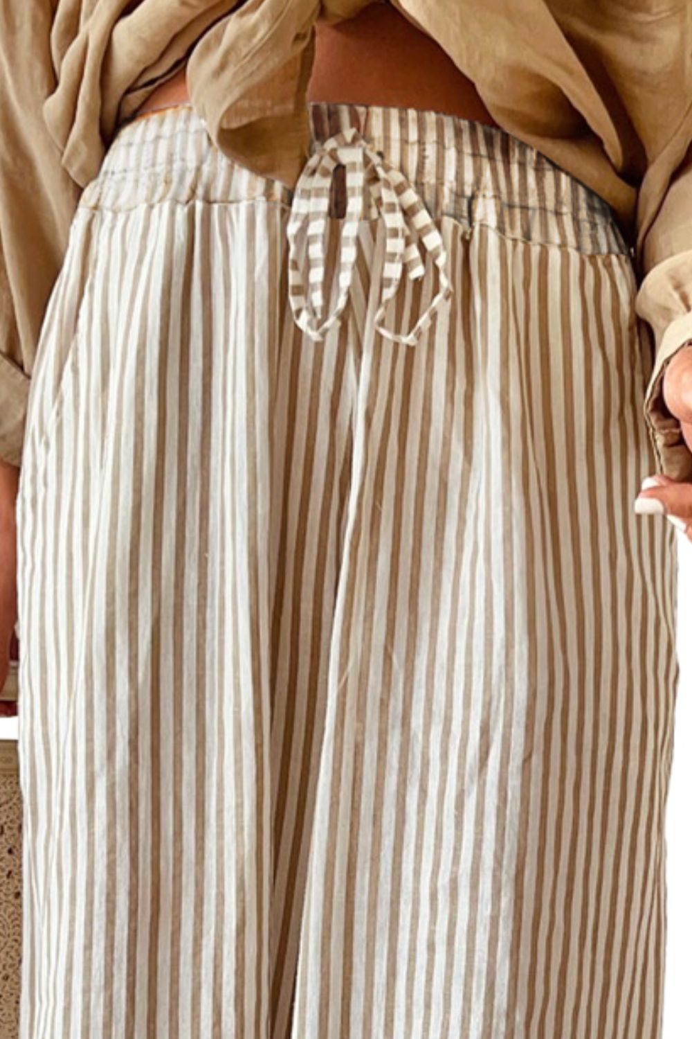 Pocketed Striped Wide Leg Pants - The Daily Makeover