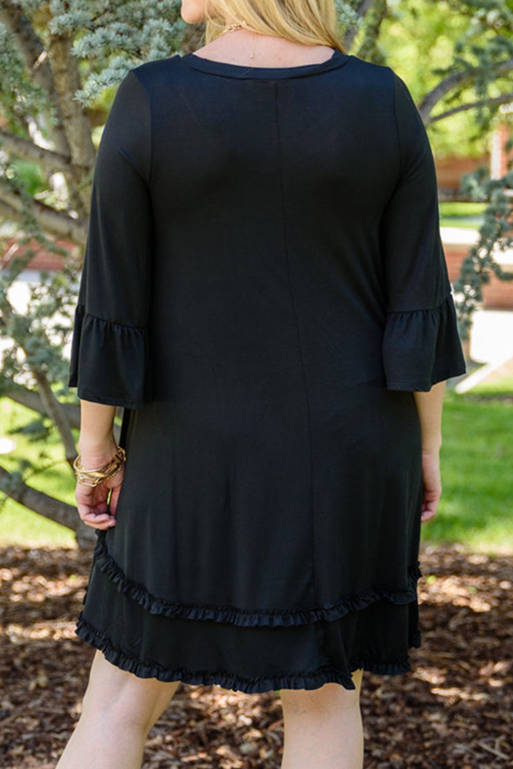 Plus Size Frill Trim Flounce Sleeve Dress - The Daily Makeover