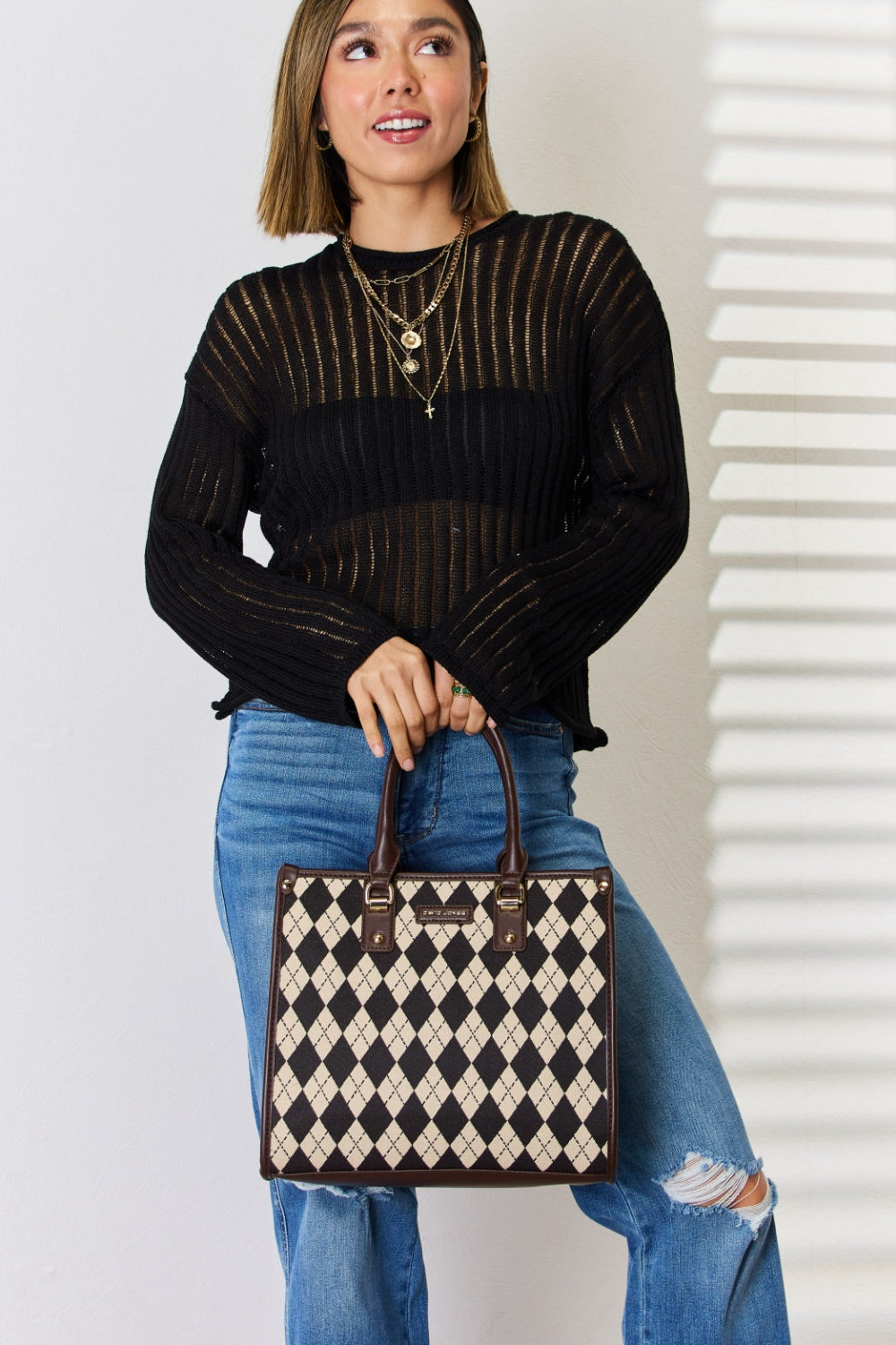 David Jones Argyle Pattern PU Leather Handbag - The Daily Makeover
