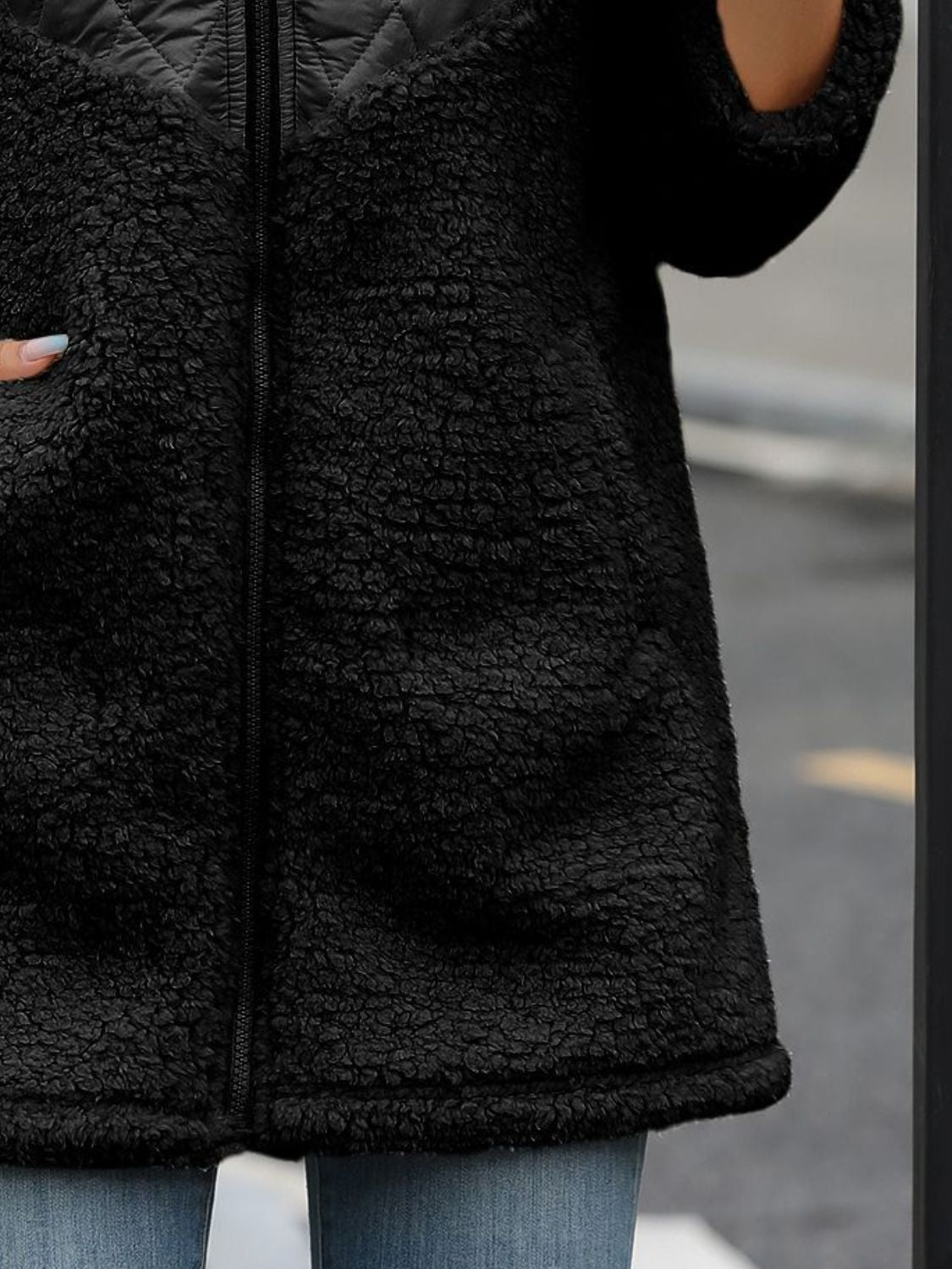Fuzzy Zip Up Long Sleeve Hooded Jacket - The Daily Makeover