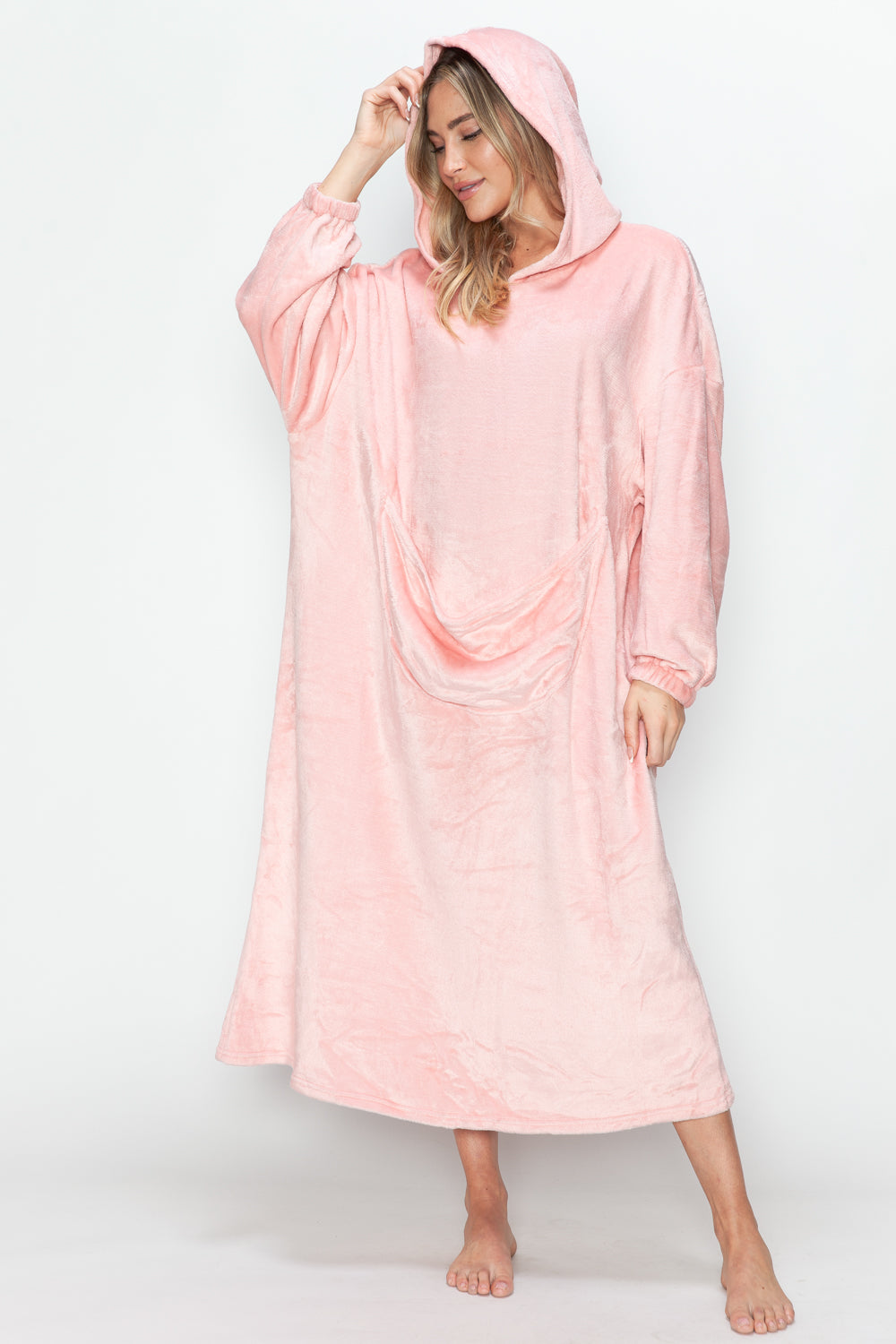 Double Take Full Size Pocketed Hooded Midi Lounge Dress - The Daily Makeover