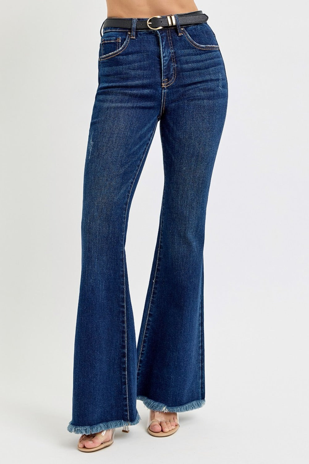 Tummy Control Frayed Hem Flare Jeans
