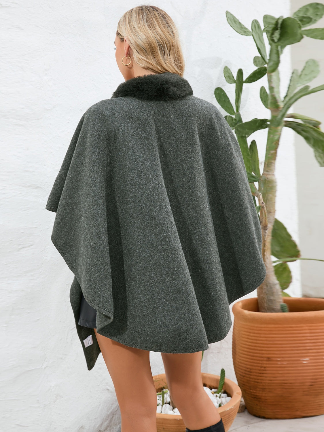 Fuzzy Trim Open Front Poncho - The Daily Makeover
