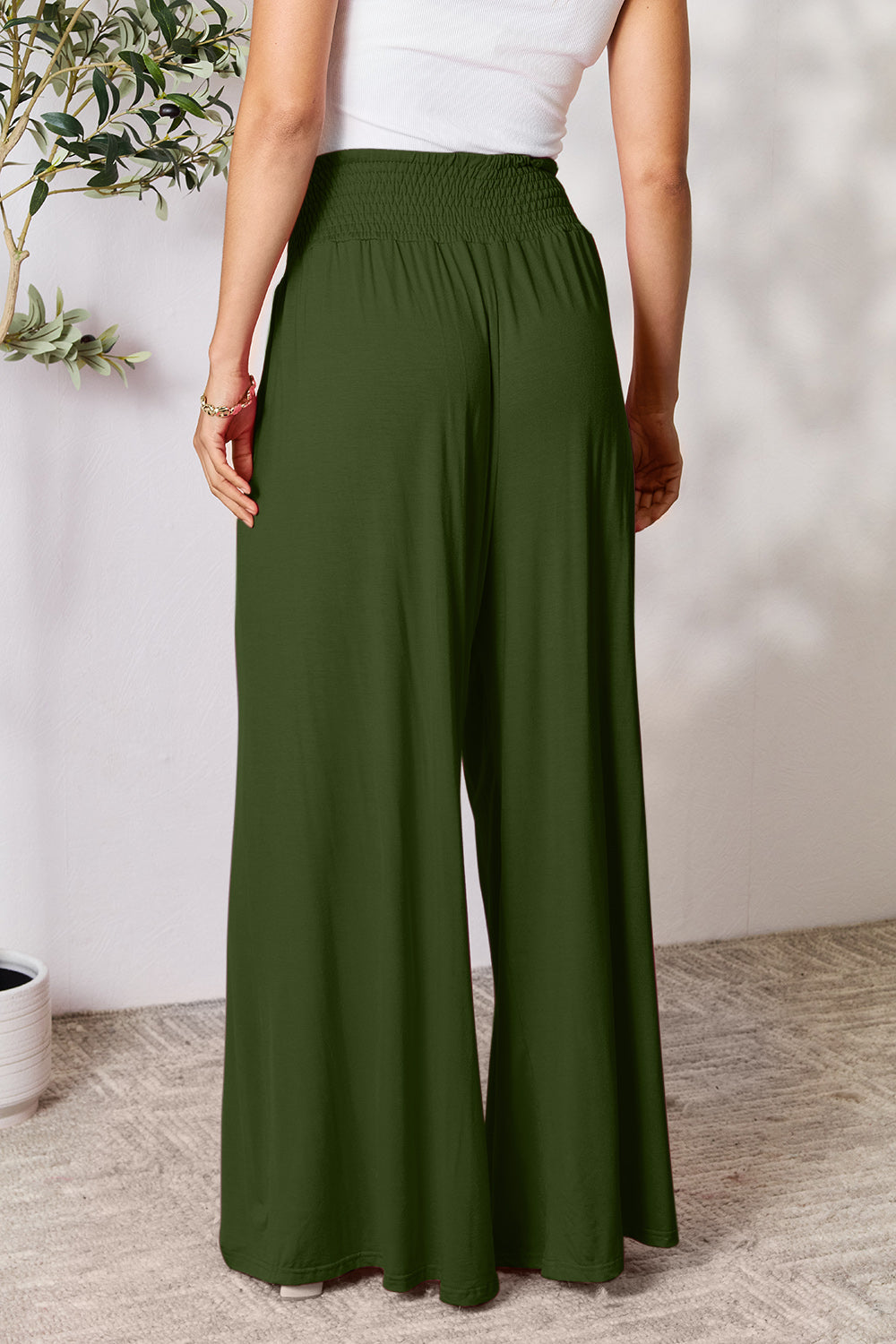 Double Take Full Size Smocked Wide Waistband Wide Leg Pants - The Daily Makeover