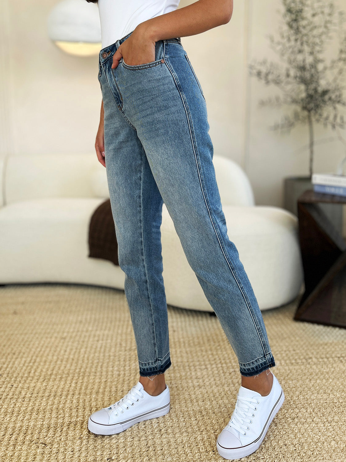 Judy Blue Full Size Mid Rise Rigid Magic Release Hem Jeans - The Daily Makeover
